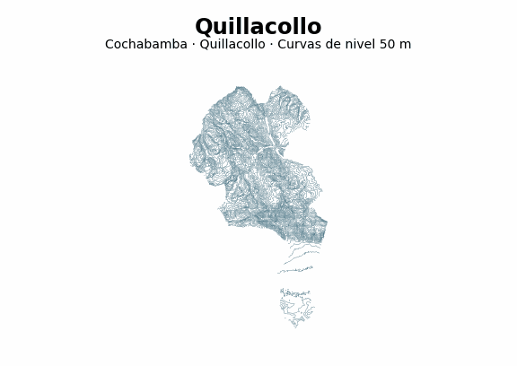 Curvas de nivel cada 50 m - Municipio de Quillacollo, Cochabamba