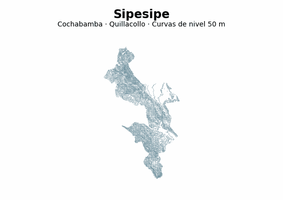 Curvas de nivel cada 50 m - Municipio de Sipesipe, Cochabamba
