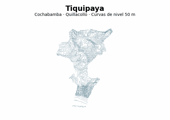 Curvas de nivel cada 50 m - Municipio de Tiquipaya, Cochabamba