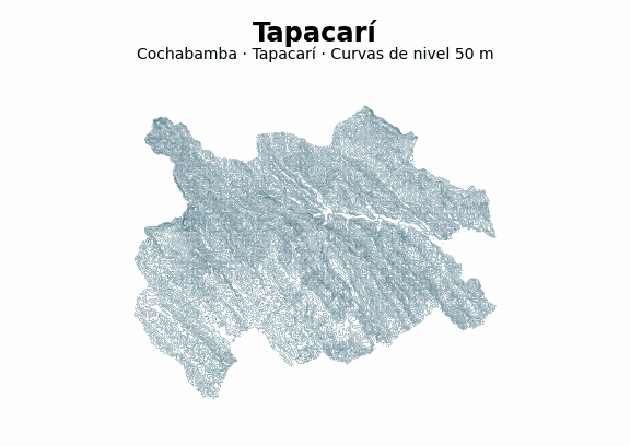 Curvas de nivel cada 50 m - Municipio de Tapacarí, Cochabamba