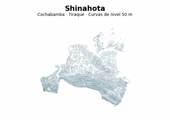 Curvas de nivel cada 50 m - Municipio de Shinahota, Cochabamba