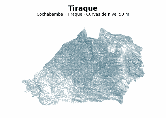 Curvas de nivel cada 50 m - Municipio de Tiraque, Cochabamba