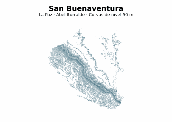 Curvas de nivel cada 50 m - Municipio de San Buenaventura, La Paz