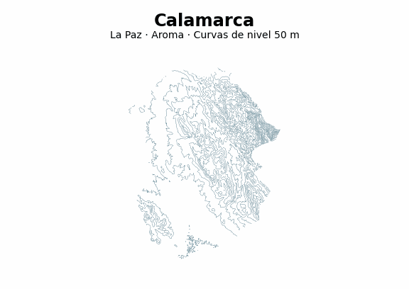 Curvas de nivel cada 50 m - Municipio de Calamarca, La Paz