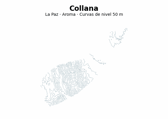 Curvas de nivel cada 50 m - Municipio de Collana, La Paz