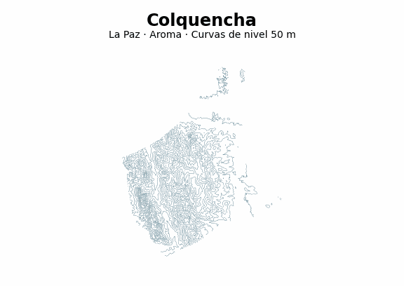 Curvas de nivel cada 50 m - Municipio de Colquencha, La Paz