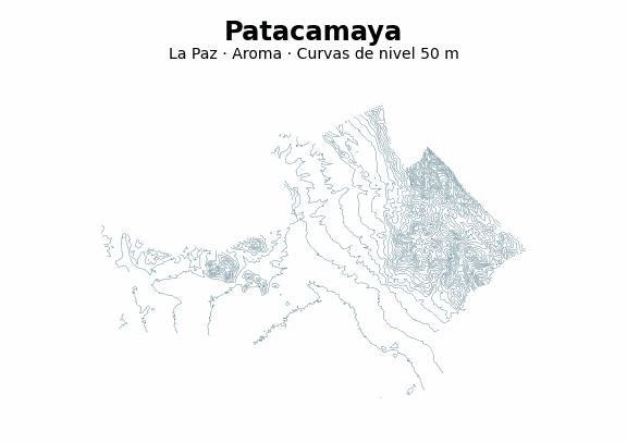 Curvas de nivel cada 50 m - Municipio de Patacamaya, La Paz