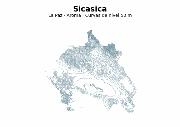 Curvas de nivel cada 50 m - Municipio de Sicasica, La Paz