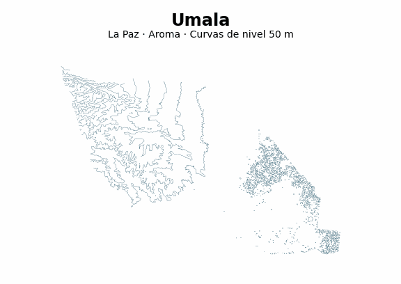 Curvas de nivel cada 50 m - Municipio de Umala, La Paz