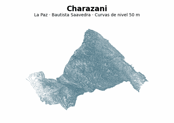 Curvas de nivel cada 50 m - Municipio de Charazani, La Paz