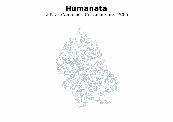 Curvas de nivel cada 50 m - Municipio de Humanata, La Paz
