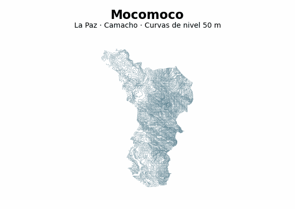 Curvas de nivel cada 50 m - Municipio de Mocomoco, La Paz