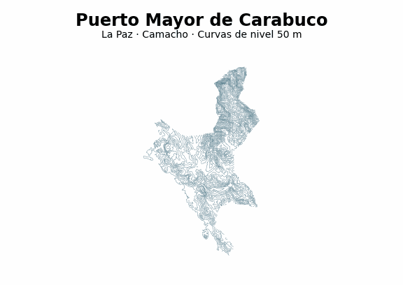 Curvas de nivel cada 50 m - Municipio de Puerto Mayor de Carabuco, La Paz