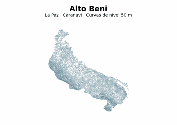 Curvas de nivel cada 50 m - Municipio de Alto Beni, La Paz