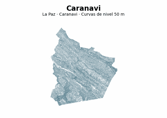Curvas de nivel cada 50 m - Municipio de Caranavi, La Paz