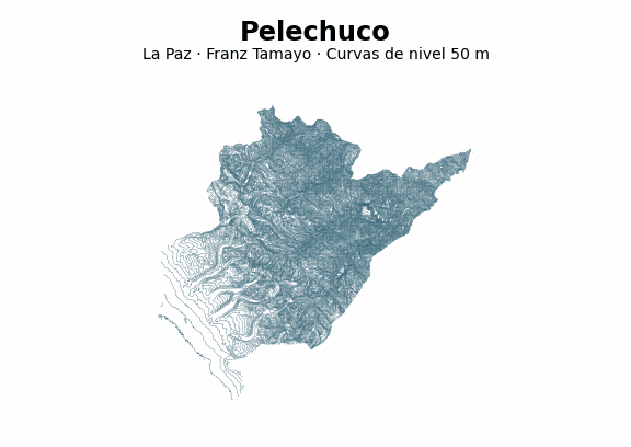 Curvas de nivel cada 50 m - Municipio de Pelechuco, La Paz