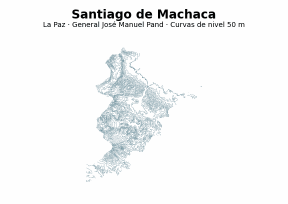 Curvas de nivel cada 50 m - Municipio de Santiago de Machaca, La Paz
