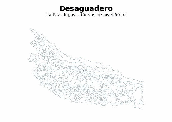Curvas de nivel cada 50 m - Municipio de Desaguadero, La Paz