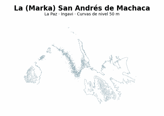 Curvas de nivel cada 50 m - Municipio de La (Marka) San Andrés de Machaca, La Paz