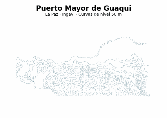 Curvas de nivel cada 50 m - Municipio de Puerto Mayor de Guaqui, La Paz