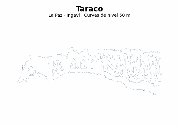 Curvas de nivel cada 50 m - Municipio de Taraco, La Paz
