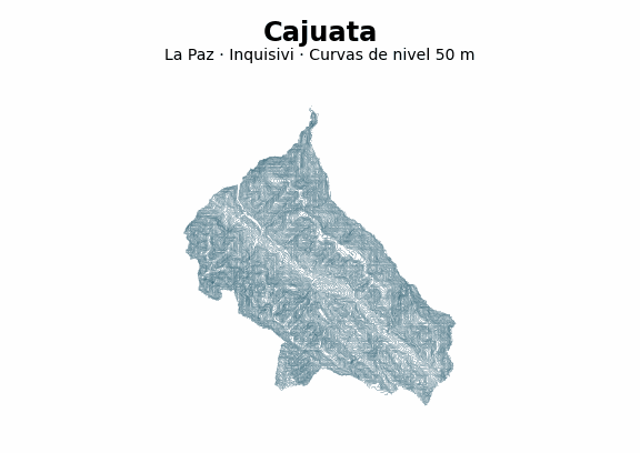 Curvas de nivel cada 50 m - Municipio de Cajuata, La Paz