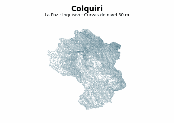 Curvas de nivel cada 50 m - Municipio de Colquiri, La Paz