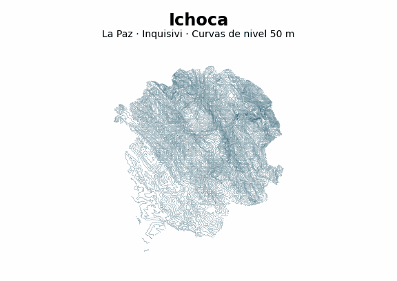 Curvas de nivel cada 50 m - Municipio de Ichoca, La Paz