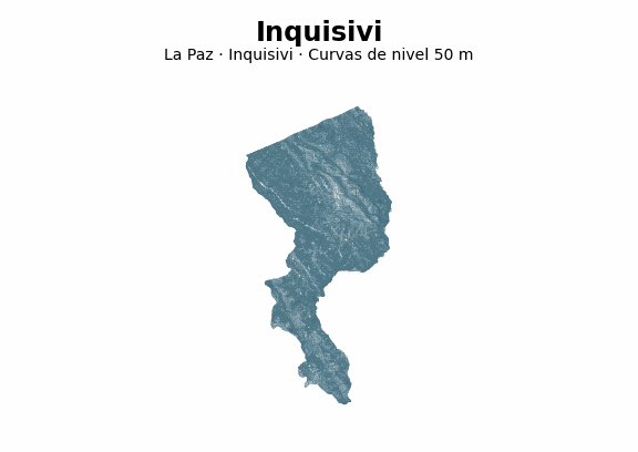 Curvas de nivel cada 50 m - Municipio de Inquisivi, La Paz