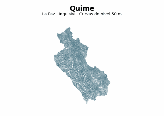 Curvas de nivel cada 50 m - Municipio de Quime, La Paz