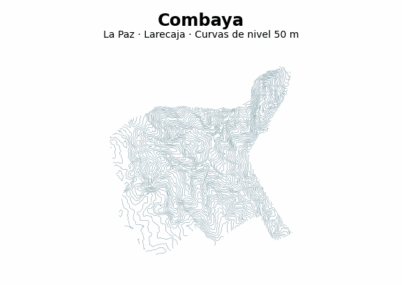 Curvas de nivel cada 50 m - Municipio de Combaya, La Paz