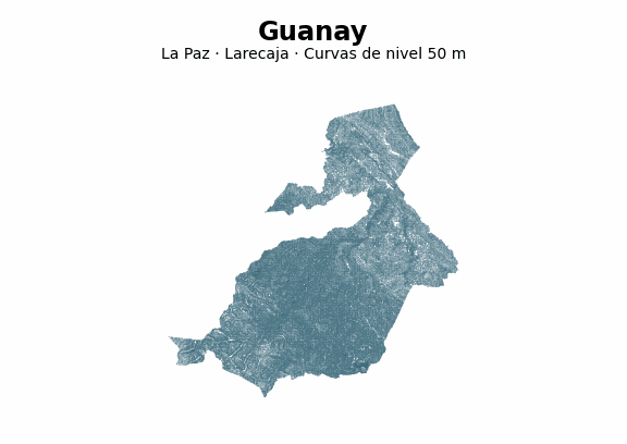 Curvas de nivel cada 50 m - Municipio de Guanay, La Paz