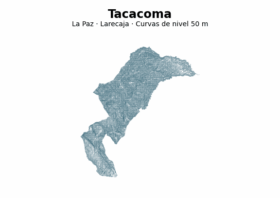 Curvas de nivel cada 50 m - Municipio de Tacacoma, La Paz