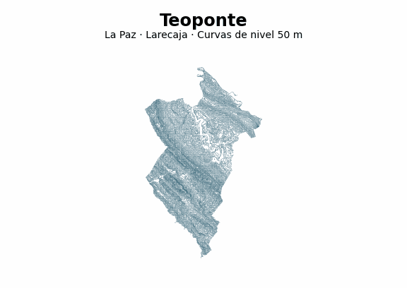 Curvas de nivel cada 50 m - Municipio de Teoponte, La Paz