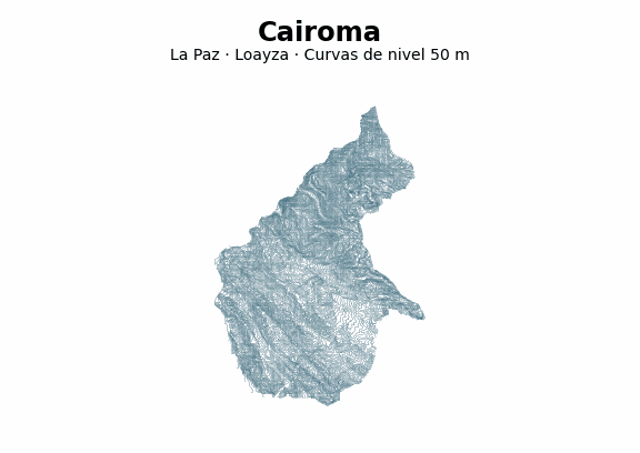 Curvas de nivel cada 50 m - Municipio de Cairoma, La Paz