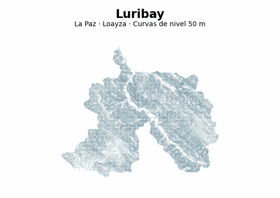 Curvas de nivel cada 50 m - Municipio de Luribay, La Paz