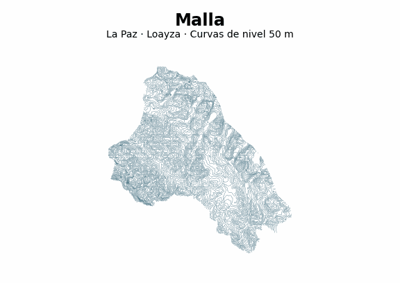 Curvas de nivel cada 50 m - Municipio de Malla, La Paz