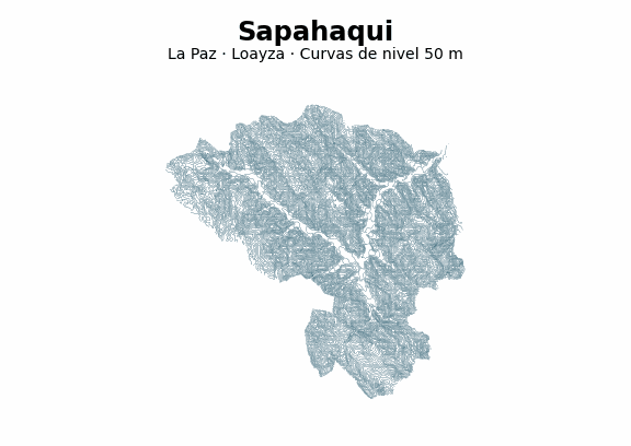 Curvas de nivel cada 50 m - Municipio de Sapahaqui, La Paz