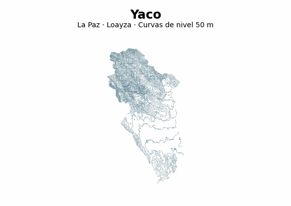 Curvas de nivel cada 50 m - Municipio de Yaco, La Paz