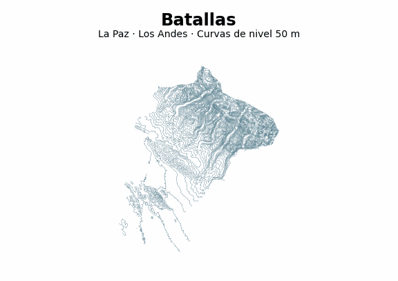 Curvas de nivel cada 50 m - Municipio de Batallas, La Paz