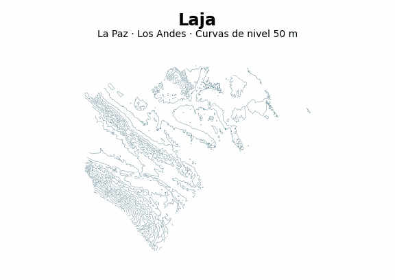 Curvas de nivel cada 50 m - Municipio de Laja, La Paz