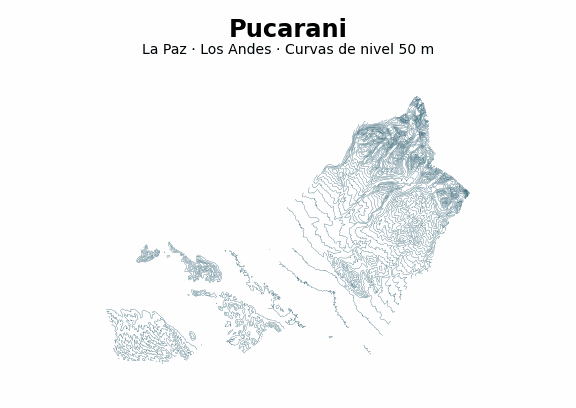 Curvas de nivel cada 50 m - Municipio de Pucarani, La Paz