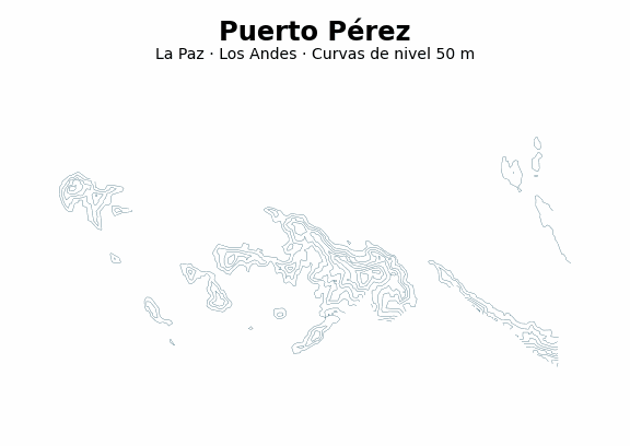 Curvas de nivel cada 50 m - Municipio de Puerto Pérez, La Paz