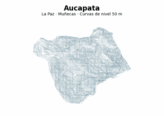 Curvas de nivel cada 50 m - Municipio de Aucapata, La Paz