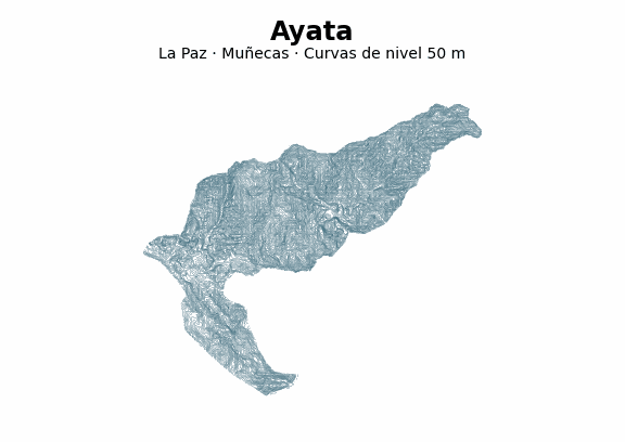 Curvas de nivel cada 50 m - Municipio de Ayata, La Paz