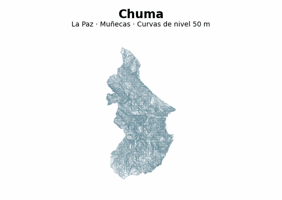 Curvas de nivel cada 50 m - Municipio de Chuma, La Paz