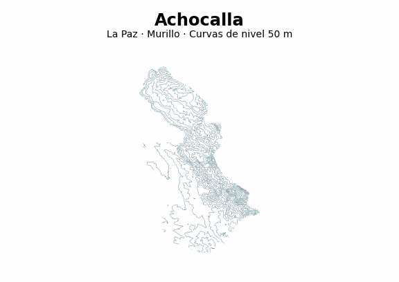 Curvas de nivel cada 50 m - Municipio de Achocalla, La Paz