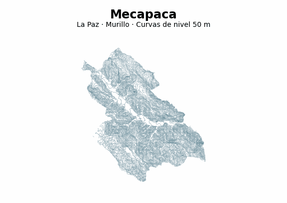 Curvas de nivel cada 50 m - Municipio de Mecapaca, La Paz