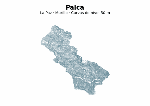 Curvas de nivel cada 50 m - Municipio de Palca, La Paz