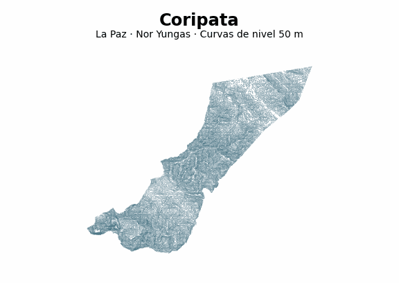 Curvas de nivel cada 50 m - Municipio de Coripata, La Paz